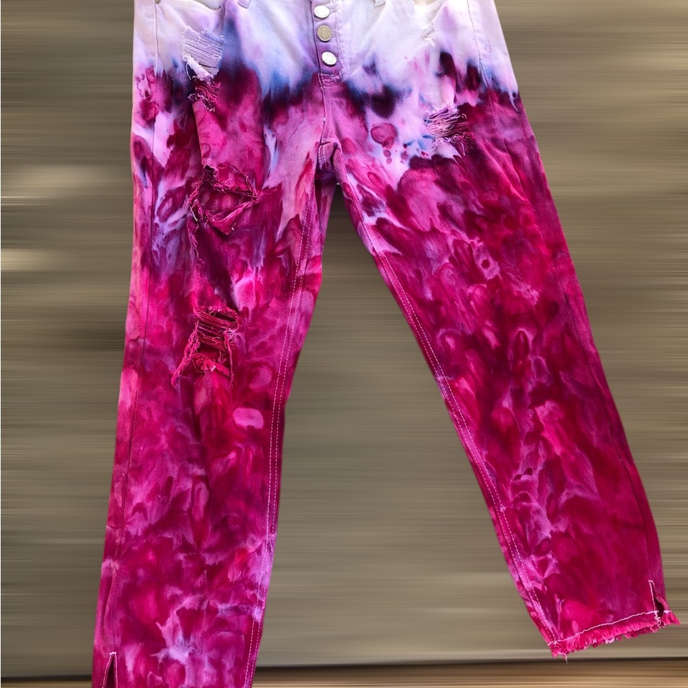 High-Rise Tie-Dye ice dyed Pink Distressed Jeans